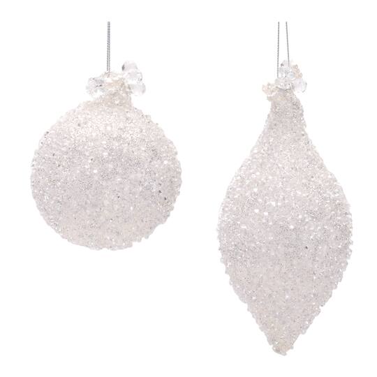 Melrose Silver Beaded Glass Ornament with Jewel Accent Set